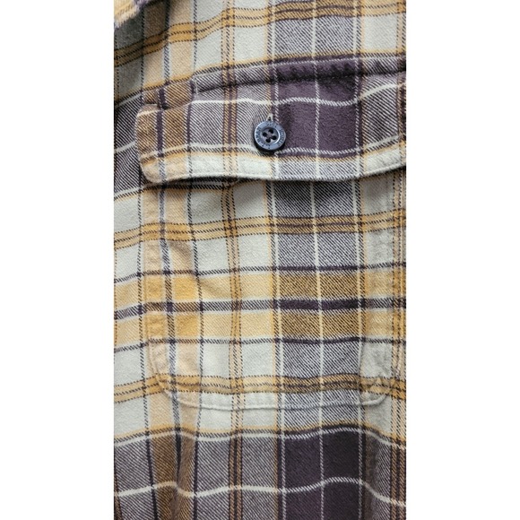 L.L. Bean flannel yellow and brown Button Up sherpa fleece line men's size large - Picture 4 of 9